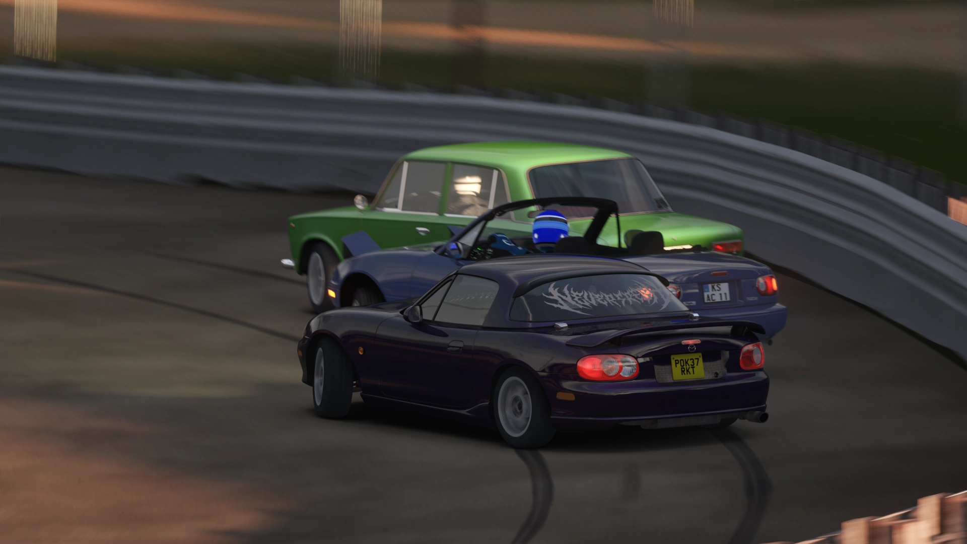Drift train of Miatas and Lada Kopeyka